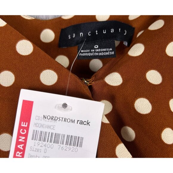 Sanctuary Dress Women 0 Brown White Polka Dot Mini Wrap Ruffle Preppy Casual NWT - Picture 7 of 12